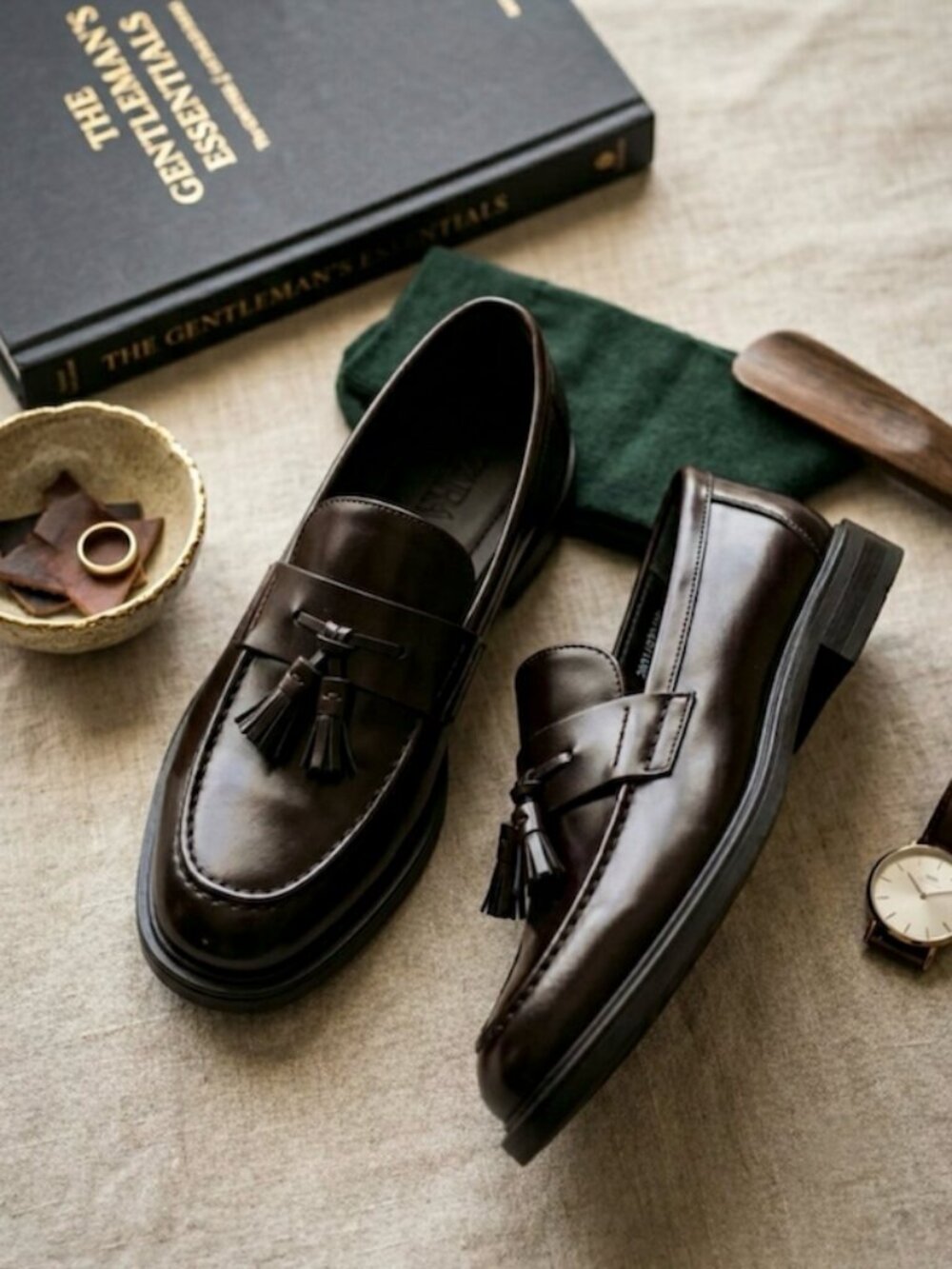 Zara Men’s Tassel Loafers Dark Brown Leather Slip-On Dress Shoes Size 41